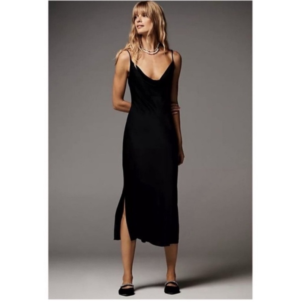 Anthropologie Black Slip Midi Dress
